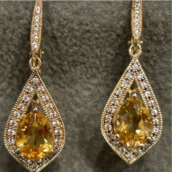 Vintage Citrine and White Sapphire 14K Gold Vermeil Pendant / Earrings Set NWT - Picture 2 of 13